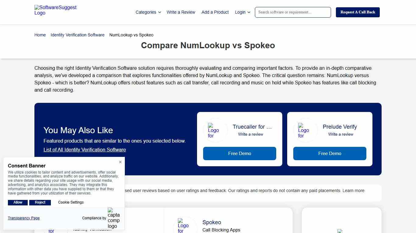 Compare NumLookup vs Spokeo in January 2026
